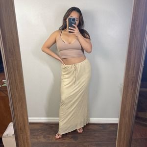 Y2K Portrait Maxi Textured Pull On Yellow Skirt